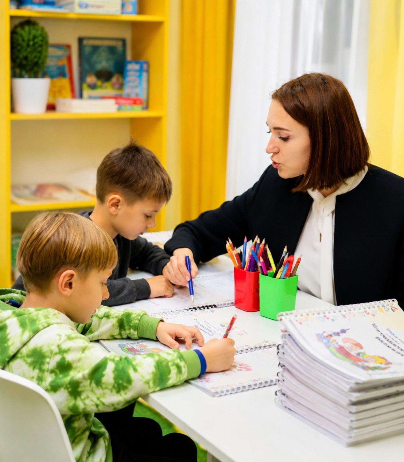Ребёнок читает с педагогом